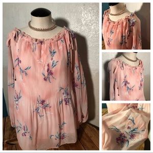 Lane Bryant sheer top long sleeve pink 14/16